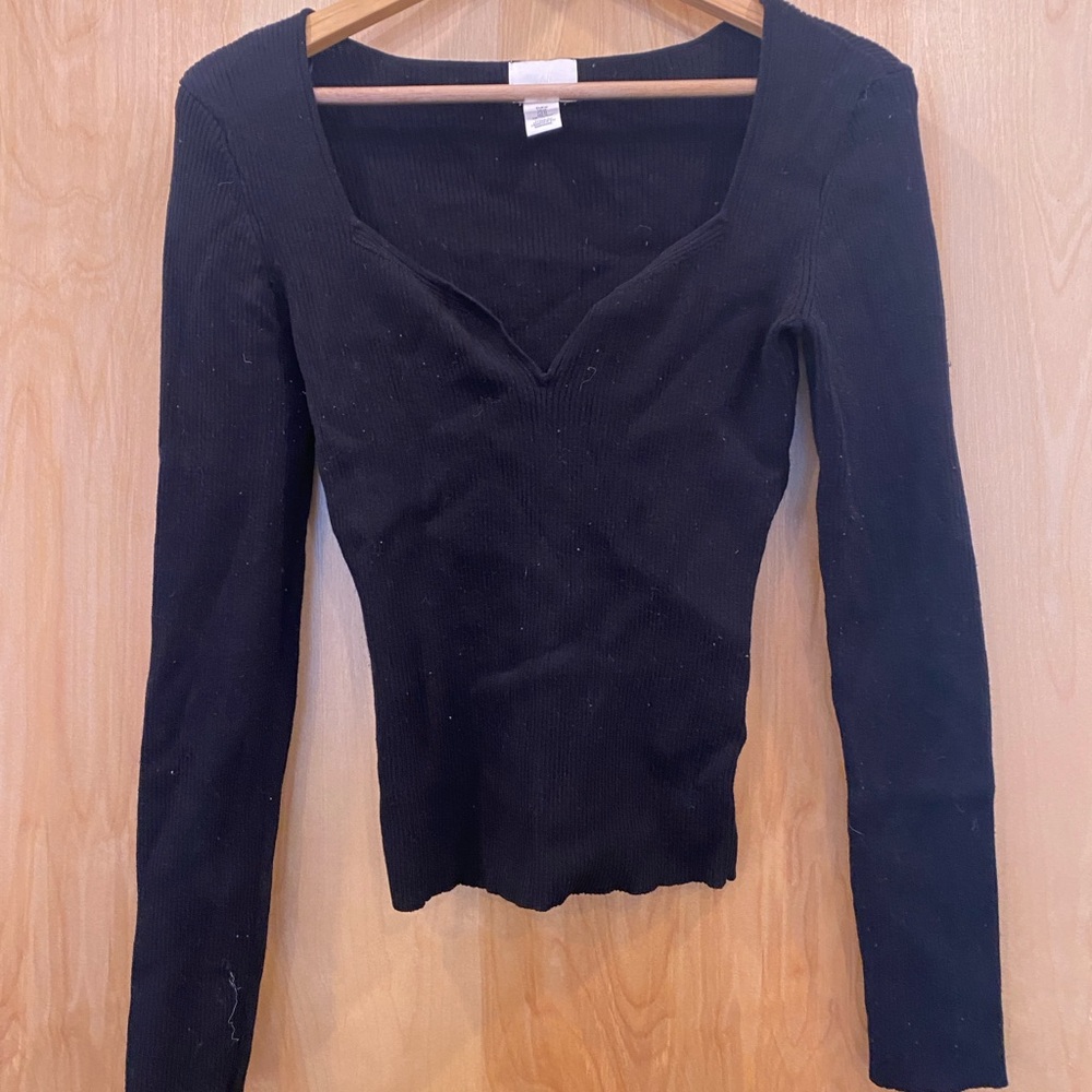 H&M Black Fitted Long Sleeve Blouse